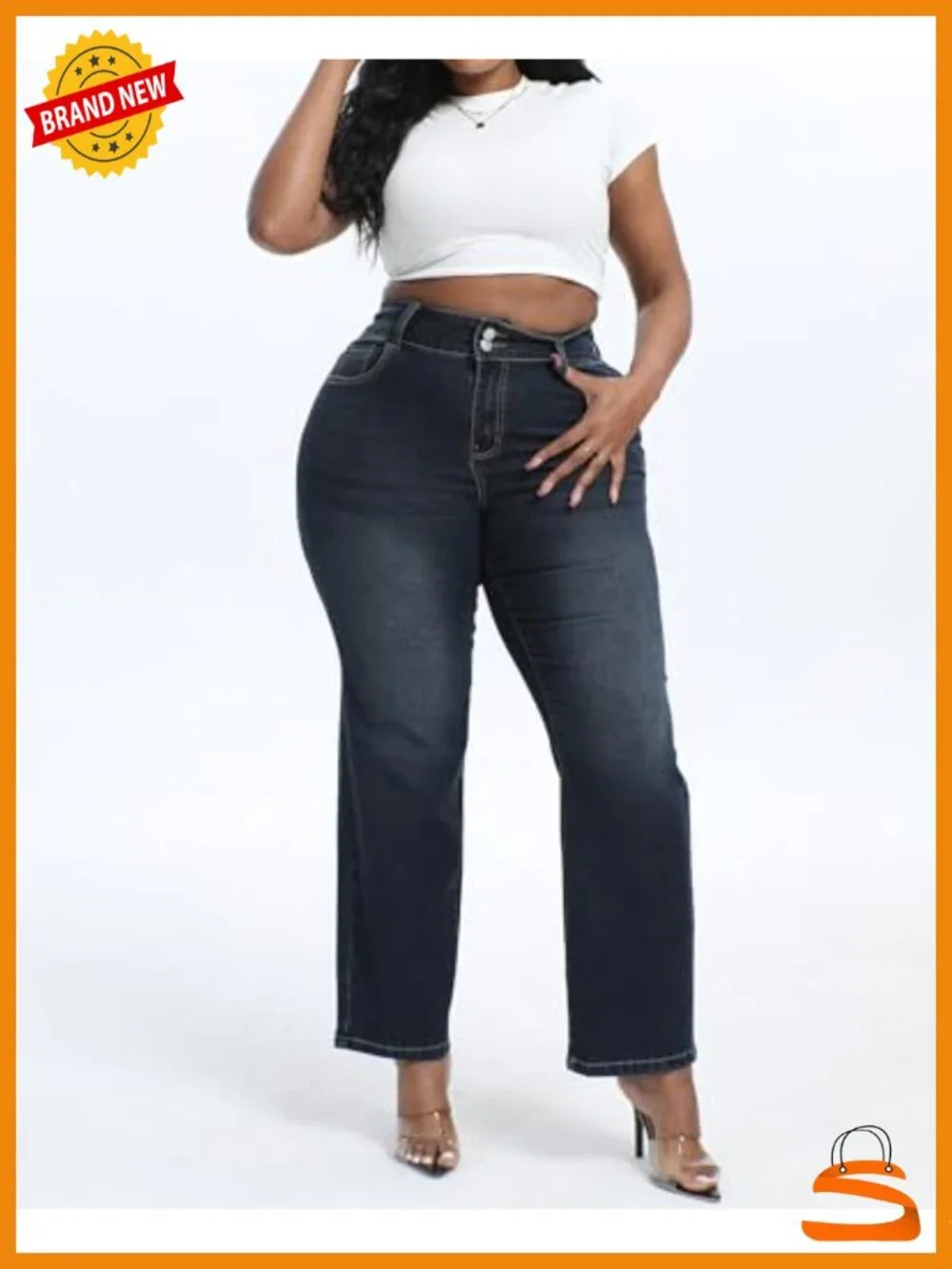 Plus Size Straight Leg Stretchy High Waisted Casual Jeans